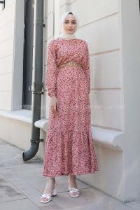 Powder Crew Neck Cotton Fabric Printed Dresess