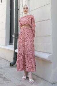 Powder Crew Neck Cotton Fabric Printed Dresess