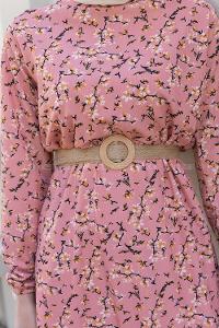 Powder Crew Neck Cotton Fabric Printed Dresess