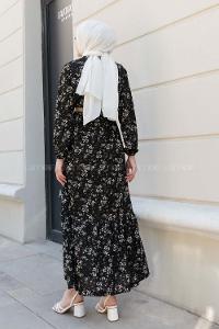 Black Crew Neck Cotton Fabric Printed Dresess