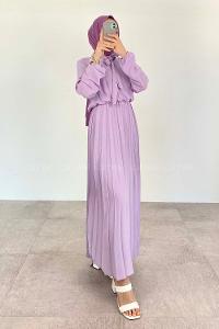 Lilac-1 Crew Neck Ayrobin Unprinted Dresess