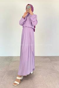 Lilac-1 Crew Neck Ayrobin Unprinted Dresess