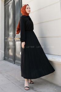 Black Crew Neck Ayrobin Unprinted Dresess