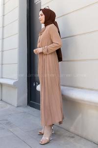 Brown With Milk Crew Neck Ayrobin Unprinted Dresess