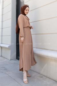 Brown With Milk Crew Neck Ayrobin Unprinted Dresess