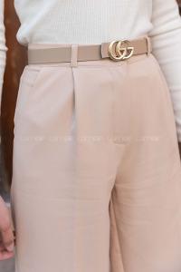 Beige Cotton Fabric High Waist Material Pants
