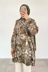 Khaki Shirt Collar Long Arm Cotton Printed Shirt