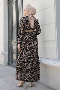 Camel Normal Neck Mira Fabric Printed Dresess