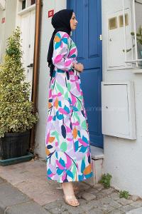 Lilac Crew Neck Cotton Printed Dresess