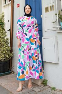 Lilac Crew Neck Cotton Printed Dresess