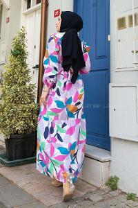 Lilac Crew Neck Cotton Printed Dresess