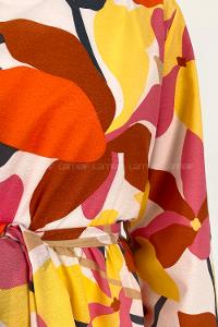 Yellow Crew Neck Cotton Printed Dresess