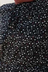 Black Mandarin Collar Cotton Fabric Printed Dresess