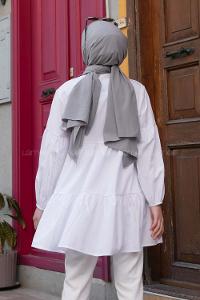 White Mandarin Collar Long Arm Cotton Unprinted Shirt