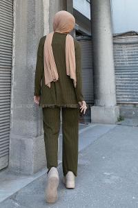 Khaki Crew Neck Long Arm Without Accessories Cotton Fabric Regular Trousers Comfortable Suit