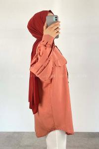 Salmon Shirt Collar Long Arm Cotton Fabric Unprinted Shirt