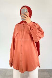 Salmon Shirt Collar Long Arm Cotton Fabric Unprinted Shirt