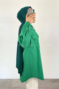 Green Shirt Collar Long Arm Cotton Fabric Unprinted Shirt