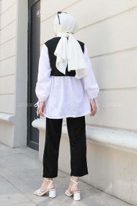 Black Crew Neck Long Arm With Brooch Crepe Fabric Regular Trousers Comfortable Suit