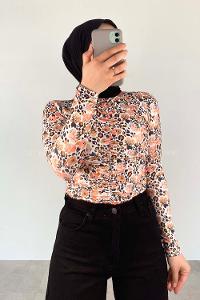 Mustard Transition Crew Neck Long Arm Without Accessories Cotton Fabric Printed Blouse