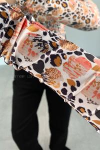 Mustard Transition Crew Neck Long Arm Without Accessories Cotton Fabric Printed Blouse