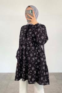 Black Crew Neck Long Arm Cotton Printed Shirt