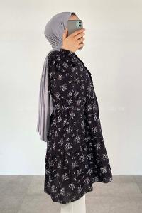 Black Crew Neck Long Arm Cotton Printed Shirt