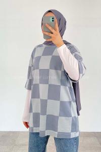 Gray Crew Neck Half Arm Arm Cotton Printed T-shirt