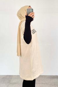 Cream Crew Neck Half Arm Arm Cotton Printed T-shirt