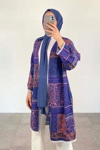 Indigo Bat Sleeve Arm Without Accessories Linen Plaid Kimono