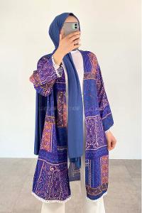 Indigo Bat Sleeve Arm Without Accessories Linen Plaid Kimono