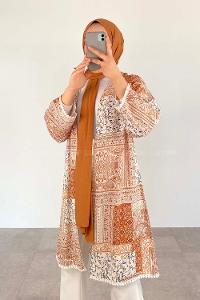 Tan Bat Sleeve Arm Without Accessories Linen Plaid Kimono