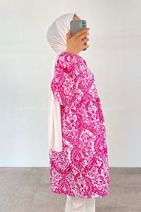 Pink Shirt Collar Cotton Printed Tunic