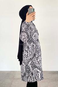 Black Shirt Collar Cotton Printed Tunic