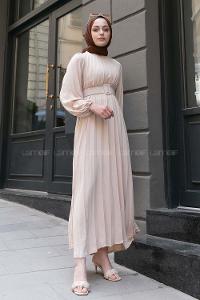 Cream Crew Neck Ayrobin Unprinted Dresess