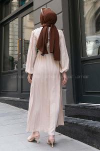 Cream Crew Neck Ayrobin Unprinted Dresess