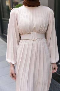 Cream Crew Neck Ayrobin Unprinted Dresess