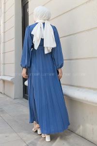 Blue Crew Neck Ayrobin Unprinted Dresess