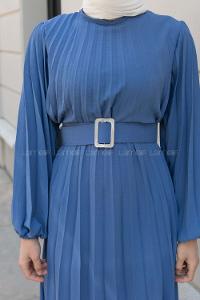 Blue Crew Neck Ayrobin Unprinted Dresess