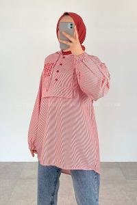 Red Hood Neck Cotton Printed Tunic