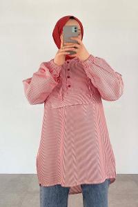 Red Hood Neck Cotton Printed Tunic