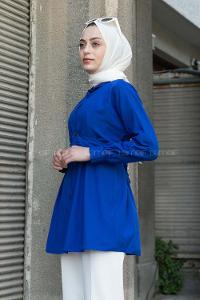 Saxe Shirt Collar Poplin Fabric Unprinted Tunic