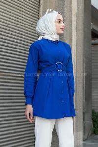 Saxe Shirt Collar Poplin Fabric Unprinted Tunic