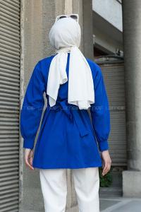 Saxe Shirt Collar Poplin Fabric Unprinted Tunic