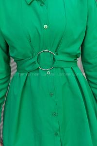 Green Shirt Collar Poplin Fabric Unprinted Tunic