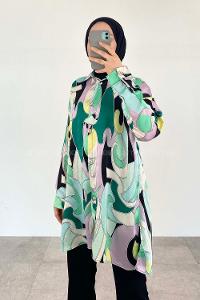 Emerald Green Shirt Collar Long Arm Cotton Fabric Printed Shirt