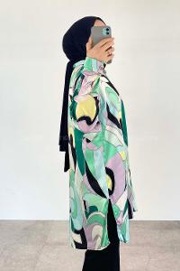 Emerald Green Shirt Collar Long Arm Cotton Fabric Printed Shirt