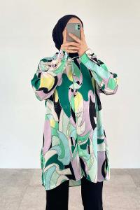 Emerald Green Shirt Collar Long Arm Cotton Fabric Printed Shirt