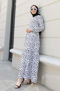 Black Crew Neck Cotton Printed Dresess