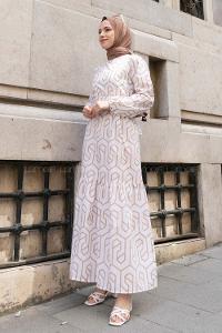 Brown With Milk Crew Neck Cotton Printed Dresess